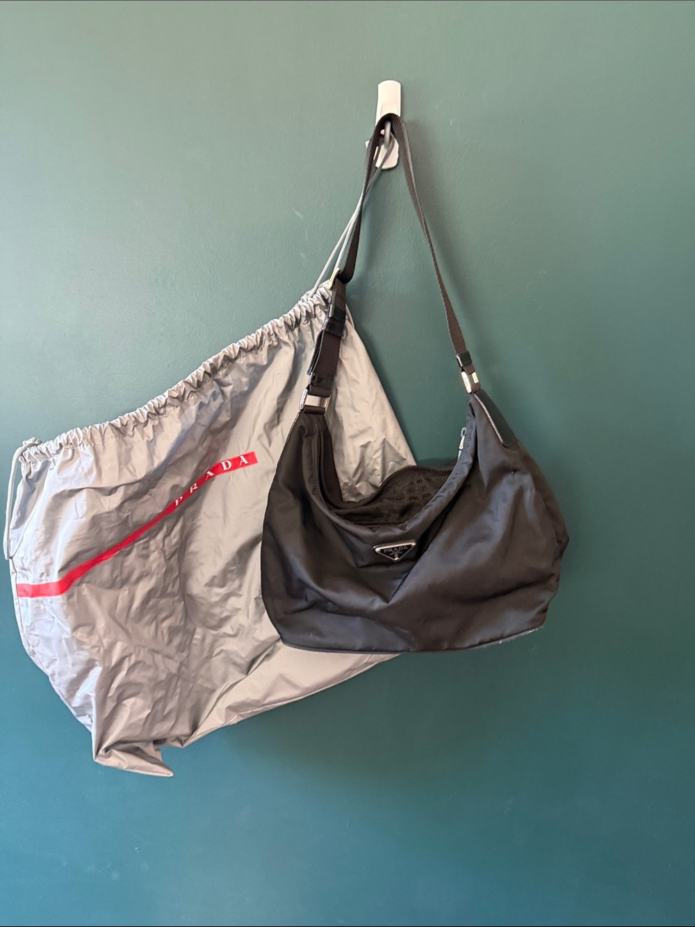 Vintage Prada Tessuto Black Nylon Hobo Shoulder Bag + Dust Bag - Picture 4 of 4